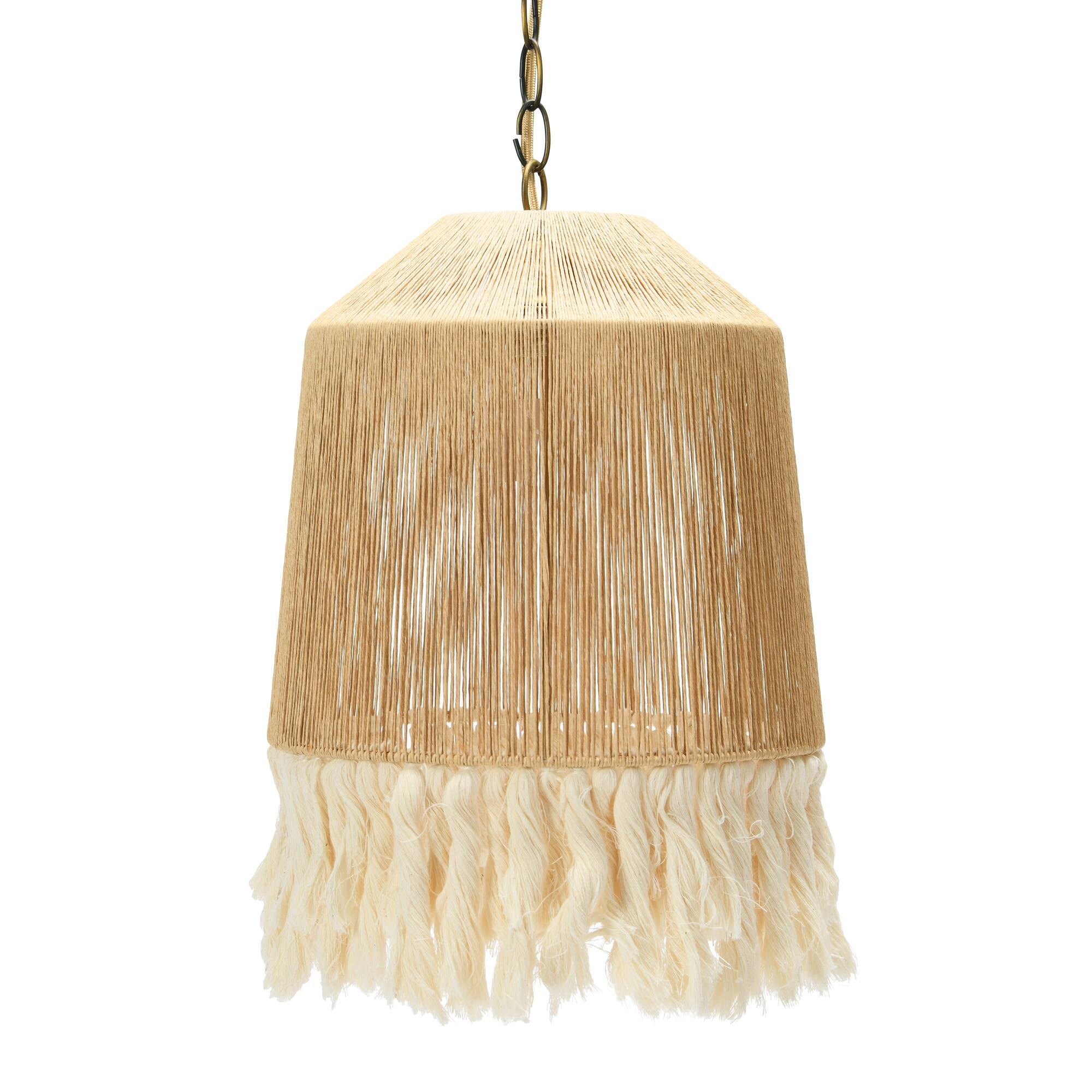Hello Honey® 16" Coastal Pendant Lamp with Natural Paper Rope Shades, Fringe Detail and Iron Base